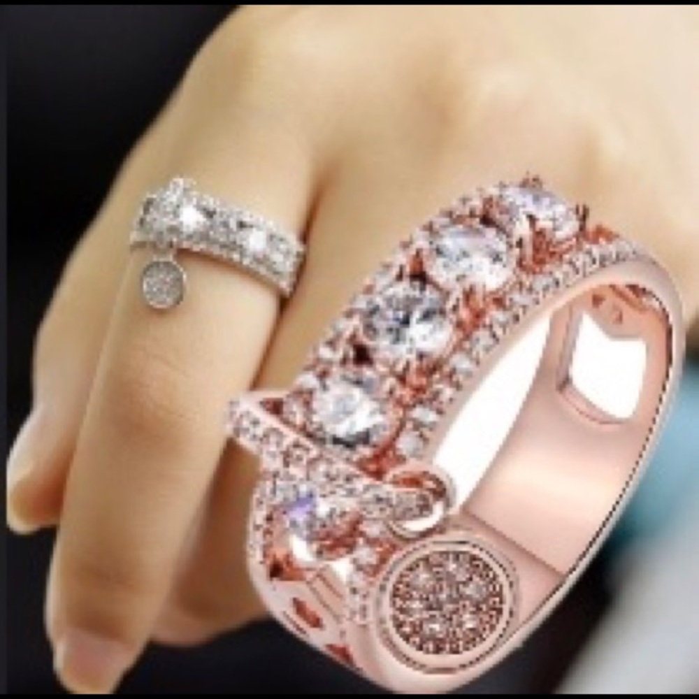 Rose Gold Diamond Charm Ring - Picture 2 of 2